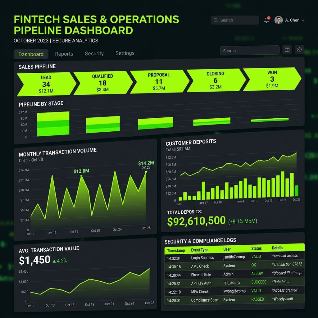 Best CRM for Fintech Startups: Security & Scale Compared Fintech CRM analytics panel tracking transaction logs and compliance data