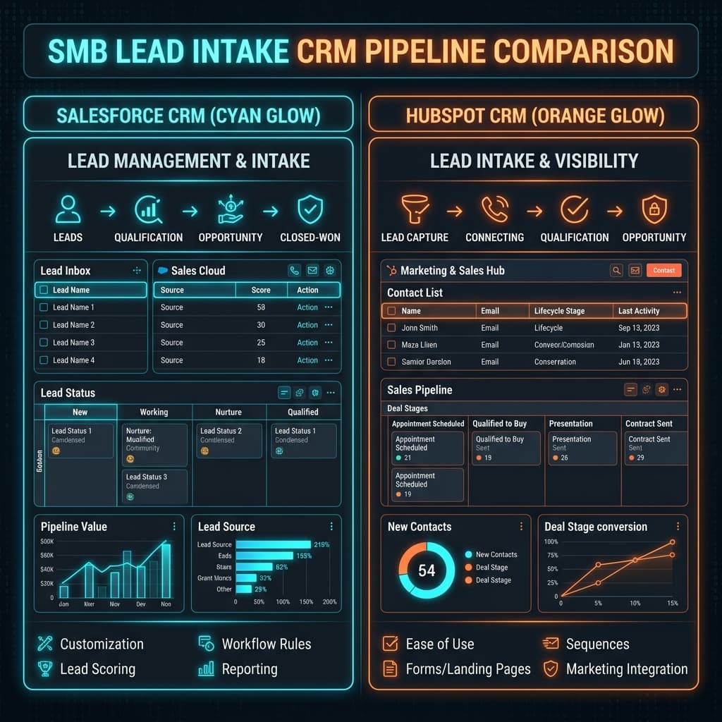 HubSpot vs. Salesforce for Indian SMBs: The Real ROI in 2026 Salesforce versus HubSpot CRM database comparison dashboard for small businesses